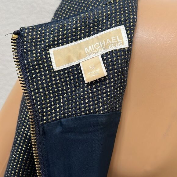 Michael Michael Kors Dress Sz 12 Navy Gold Sparkle Scoop Neck Sleeveless Midi - Picture 8 of 13